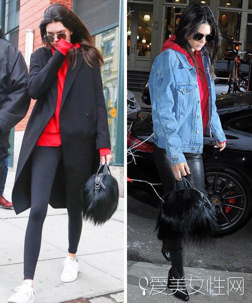叠穿是肯豆肯达尔·詹娜(Kendall Jenner)的卫衣穿法，这件连帽卫衣也被她多次穿出门了，无论是搭配大衣还是牛仔外套，都潮范十足!