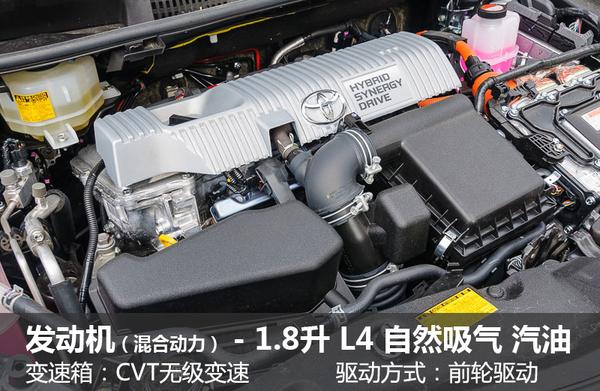 在动力总成中，丰田普锐斯+将搭载一套混合动力系统。其中，包括一台1.8升排量的直列四缸发动机，并且采用自然吸气的进气方式。此款发动机可在转速维持在1,000rpm之内自动关闭，仅由电动机与锂离子电池维持车辆电器元件的正常运转，从而降低油耗。而CVT无级变速箱的匹配也可使动力无间断地传递至前轮，从而发挥动力输出的最大效能，以降低油耗，提升续航里程。