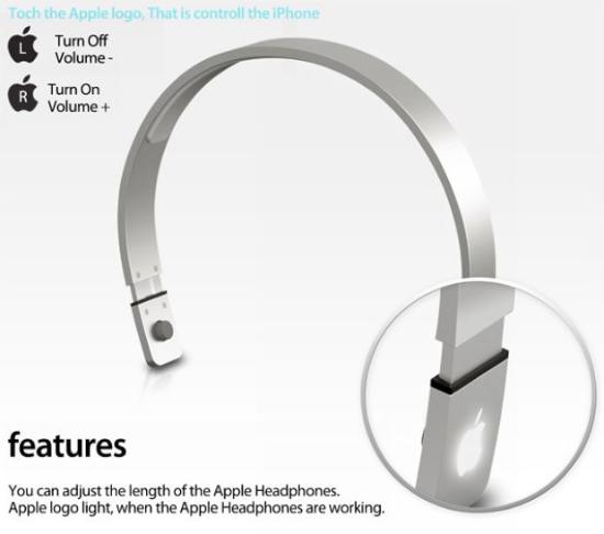 将物品设计制作的极致简单与易用 ，是苹果产品广受欢迎的法宝之一 。在延续这种简单的传统下，韩国设计师Sang-hoon Lee为苹果设计了这款概念耳机 Headphones。它看起来就像一款精致光滑的金属发带，但耳机两旁发光的苹果标志仍然令它时尚迷人，而且有意思的是，这两个标志实际上是实用的触摸式音量控制。