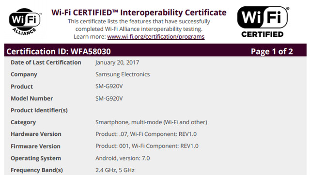 WiFi联盟确认 三星S6不久将升安卓7.0 