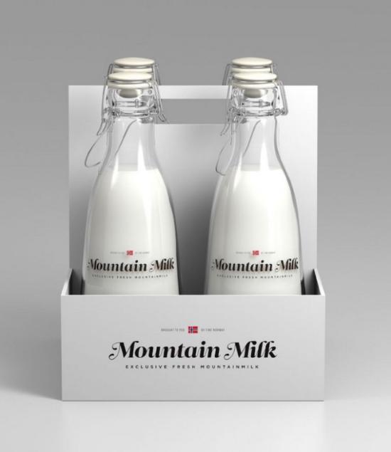 由安德斯·德雷奇Anders Drage带来的毕业作品 ，受顶尖饮用水品牌Voss 和其简约雅致的瓶身设计所启发，安德斯认为既然挪威水能在国际上占据一席地位，那么同样可以推出一个独特的挪威牛奶品牌 。以此为出发点，安德斯设计了拥有独特外观、给人以温暖和复古感觉的高山牛奶Mountain Milk包装瓶。喝到一半时，你会看到标签背部挪威的两大地理特色：高山和美丽峡湾的图片，表明高山牛奶正来自于独一无二的挪威。