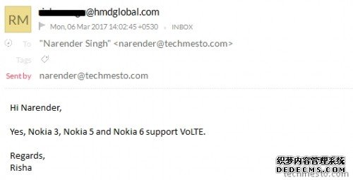 HMD团队确认:诺基亚3/5/6都支持VoLTE 